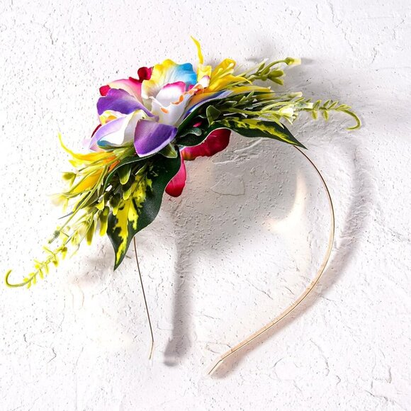 Hawaiian Flower Crown Headband Artificial Orchid Tropical Summer Beach Party Acc - Picture 6 of 8